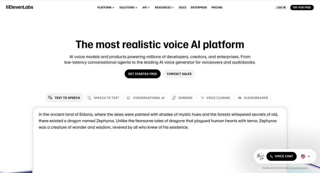 ElevenLabs landing page