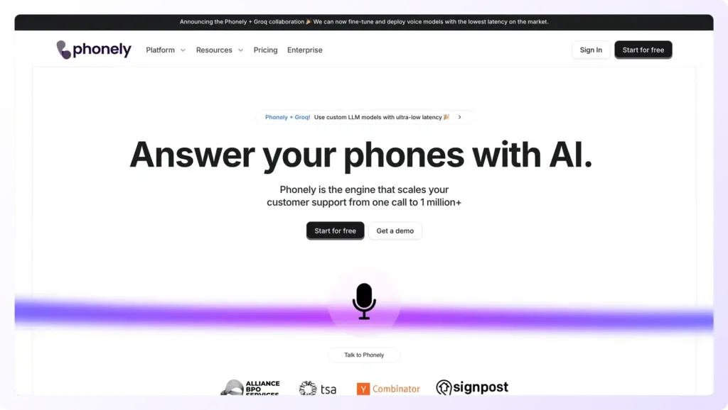 phonely landing page