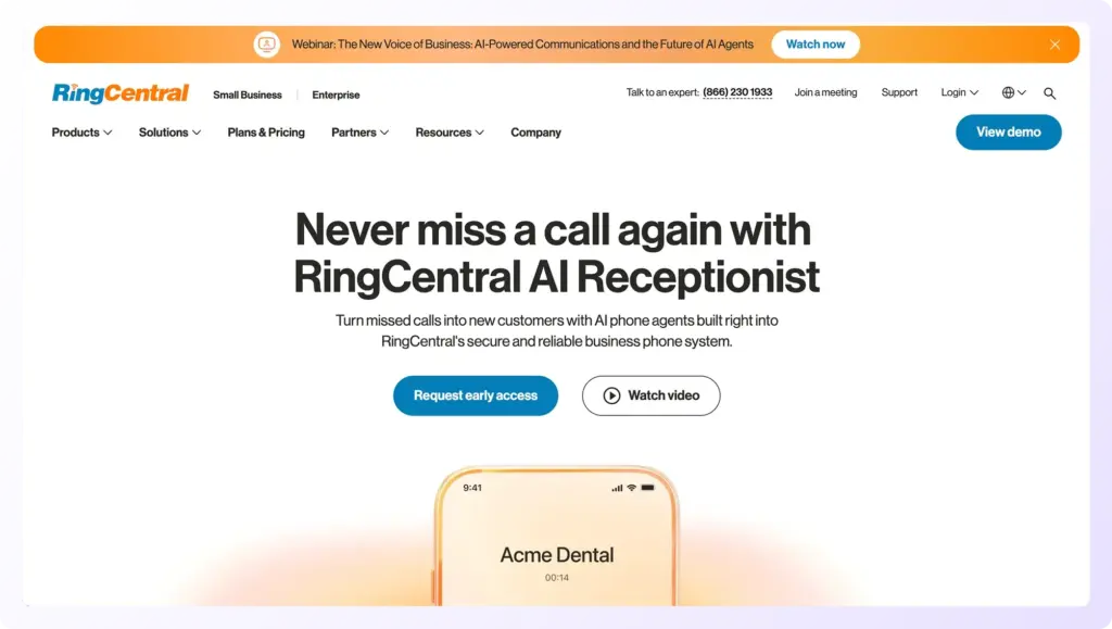 ringcentral landing page